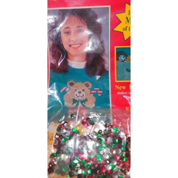 "Simply Sequins" Holiday Teddy Bear Iron-On Kit New Old Stock - Picture 3 of 5